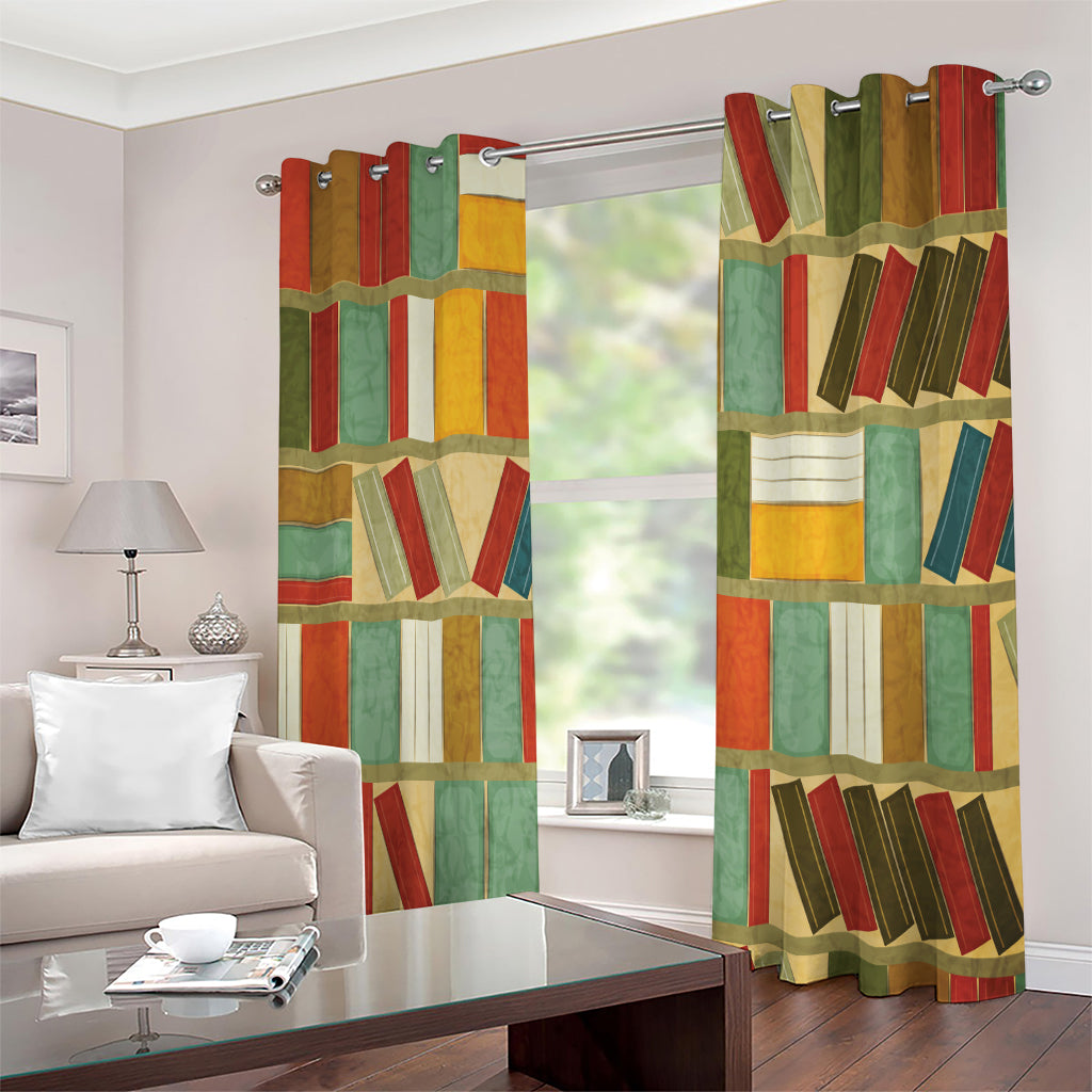 Watercolor Bookshelf Pattern Print Extra Wide Grommet Curtains