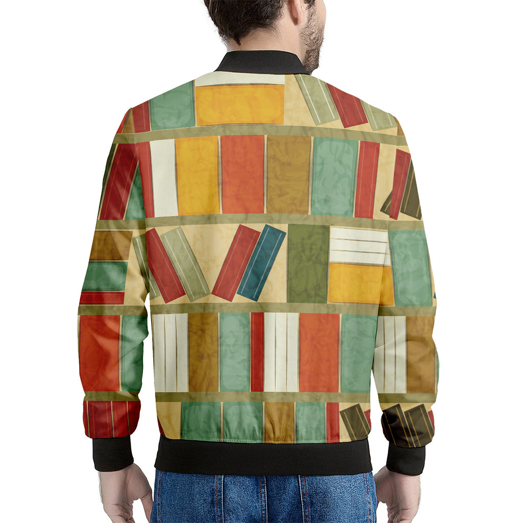 Watercolor Bookshelf Pattern Print Men's Bomber Jacket
