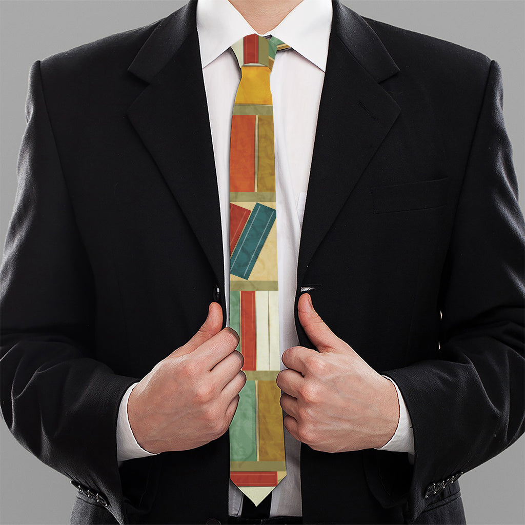 Watercolor Bookshelf Pattern Print Necktie
