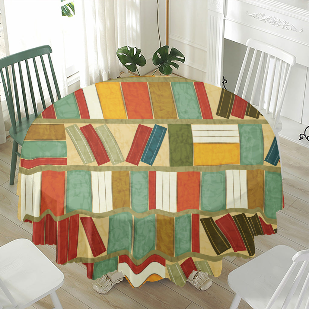 Watercolor Bookshelf Pattern Print Waterproof Round Tablecloth