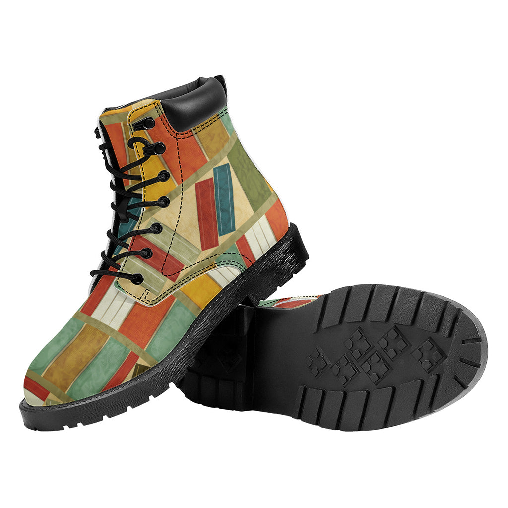 Watercolor Bookshelf Pattern Print Work Boots