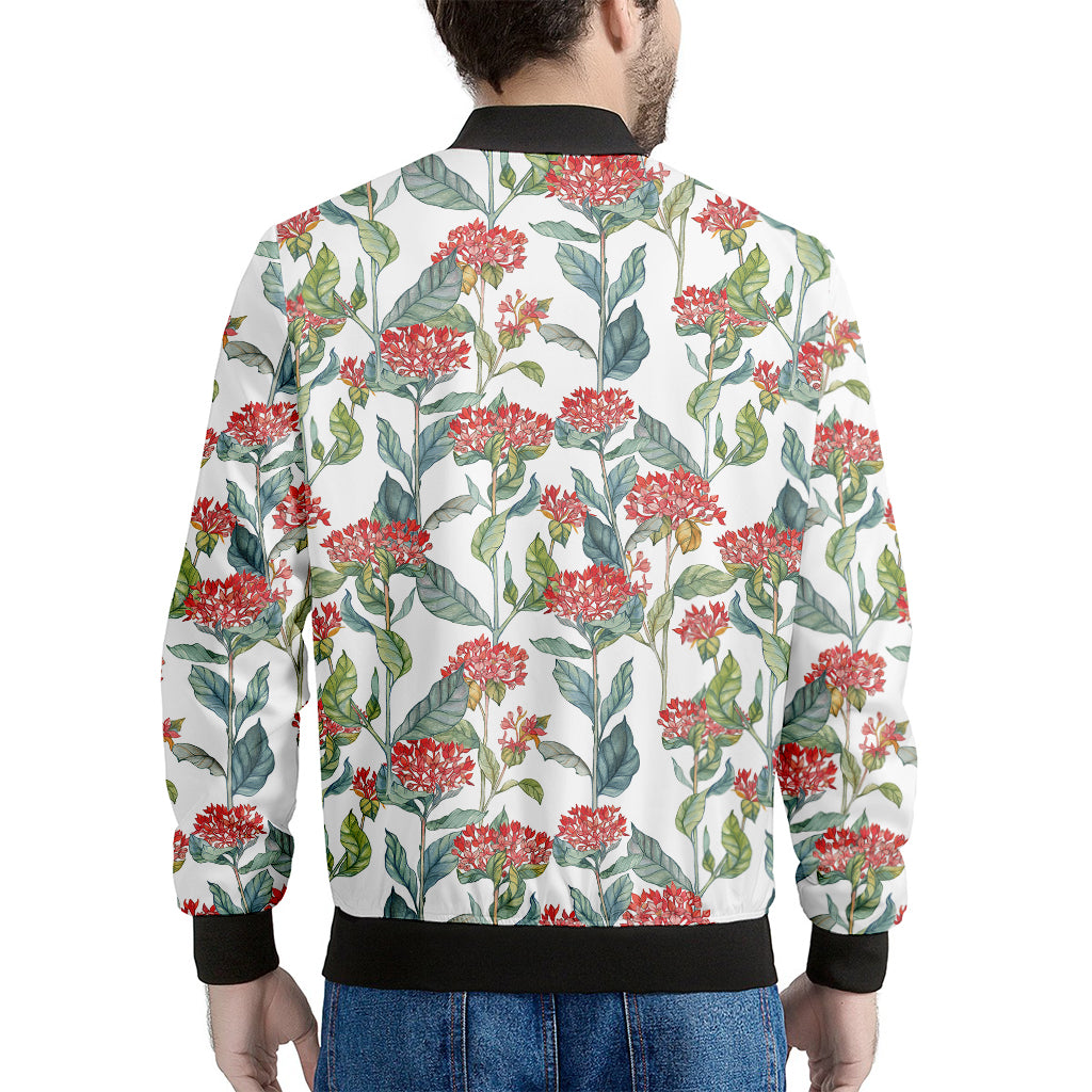 Watercolor Bouvardia Print Men's Bomber Jacket