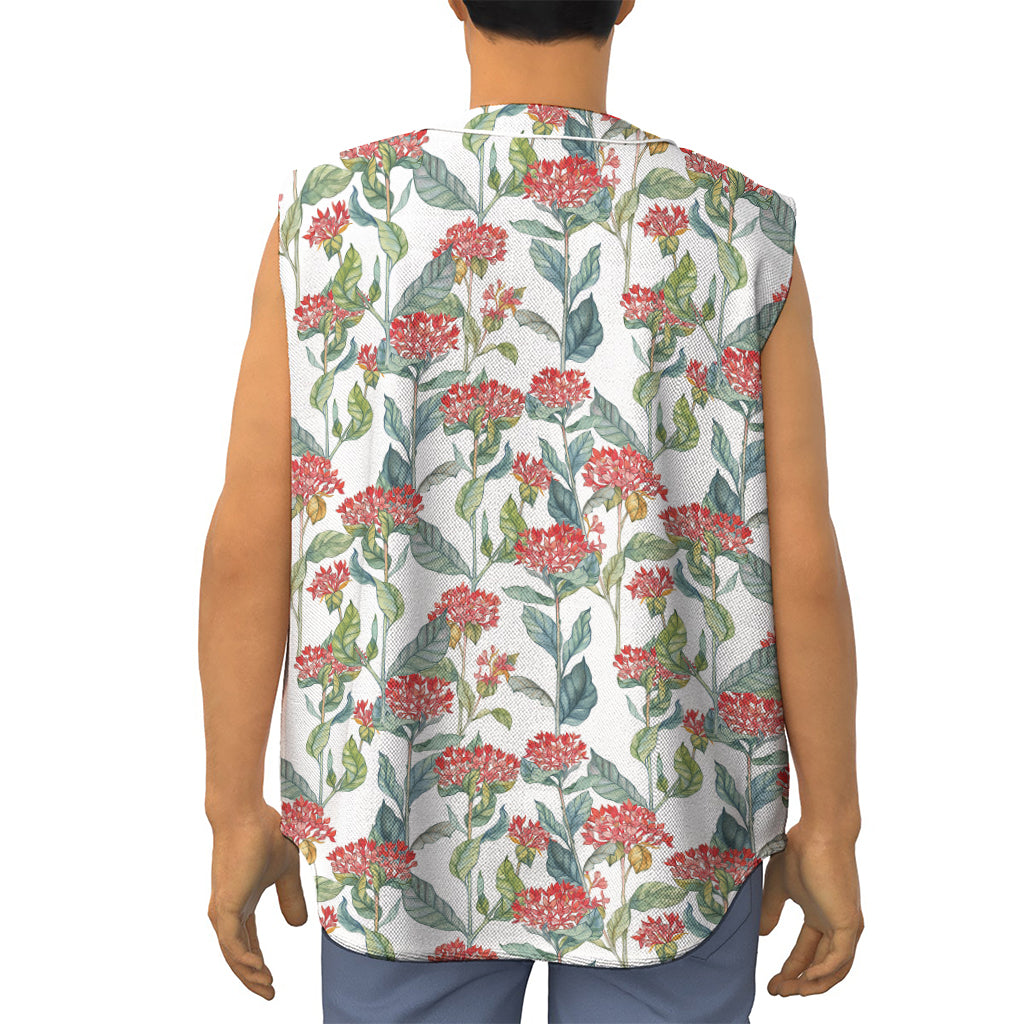 Watercolor Bouvardia Print Sleeveless Baseball Jersey