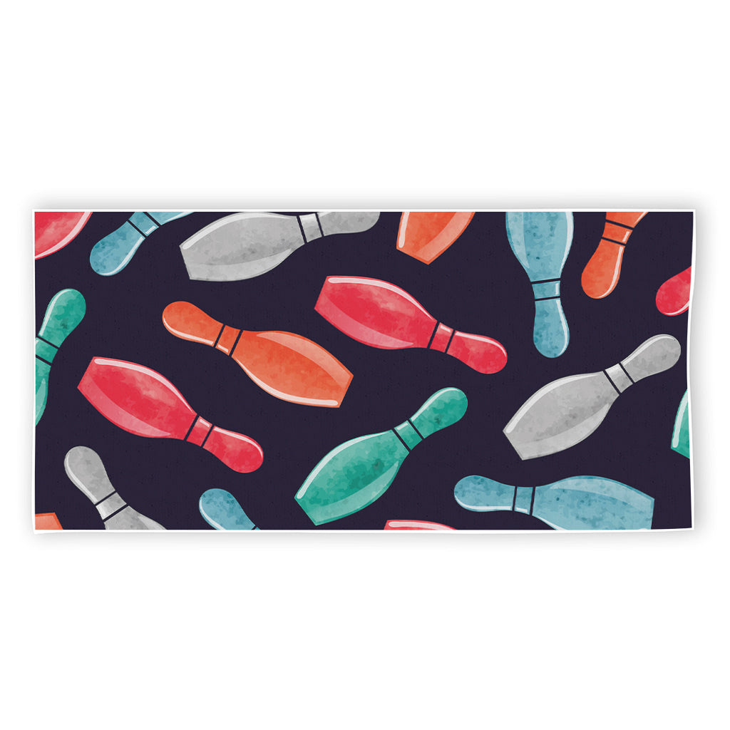 Watercolor Bowling Pins Pattern Print Beach Towel