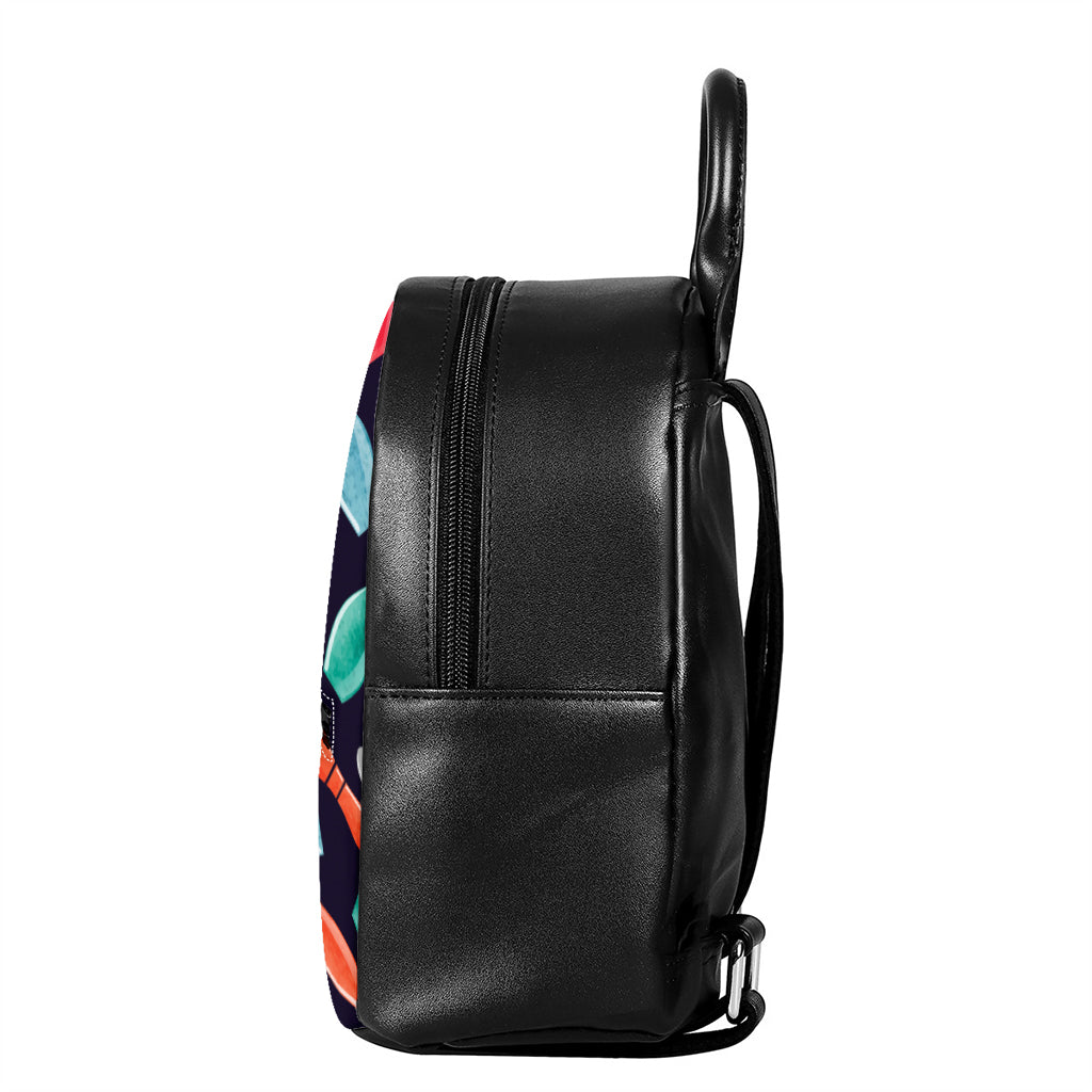 Watercolor Bowling Pins Pattern Print Leather Backpack