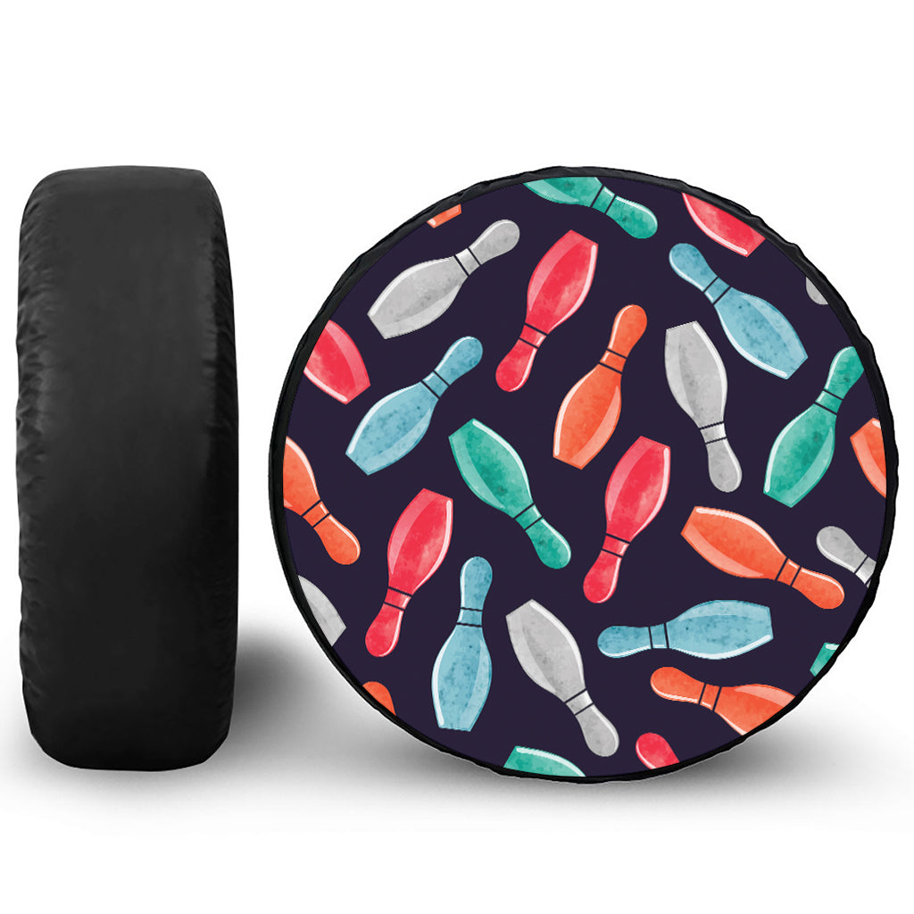 Watercolor Bowling Pins Pattern Print Leather Spare Tire Cover
