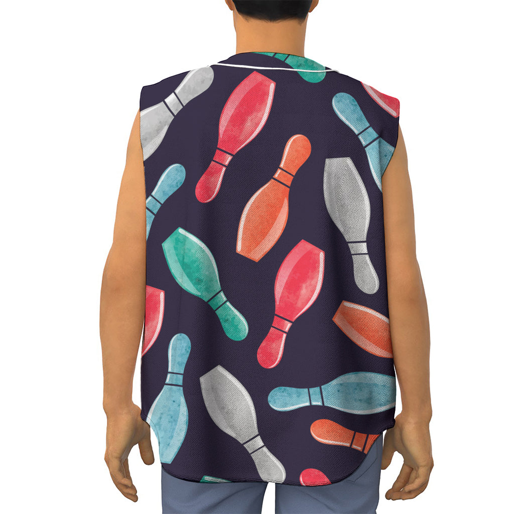 Watercolor Bowling Pins Pattern Print Sleeveless Baseball Jersey