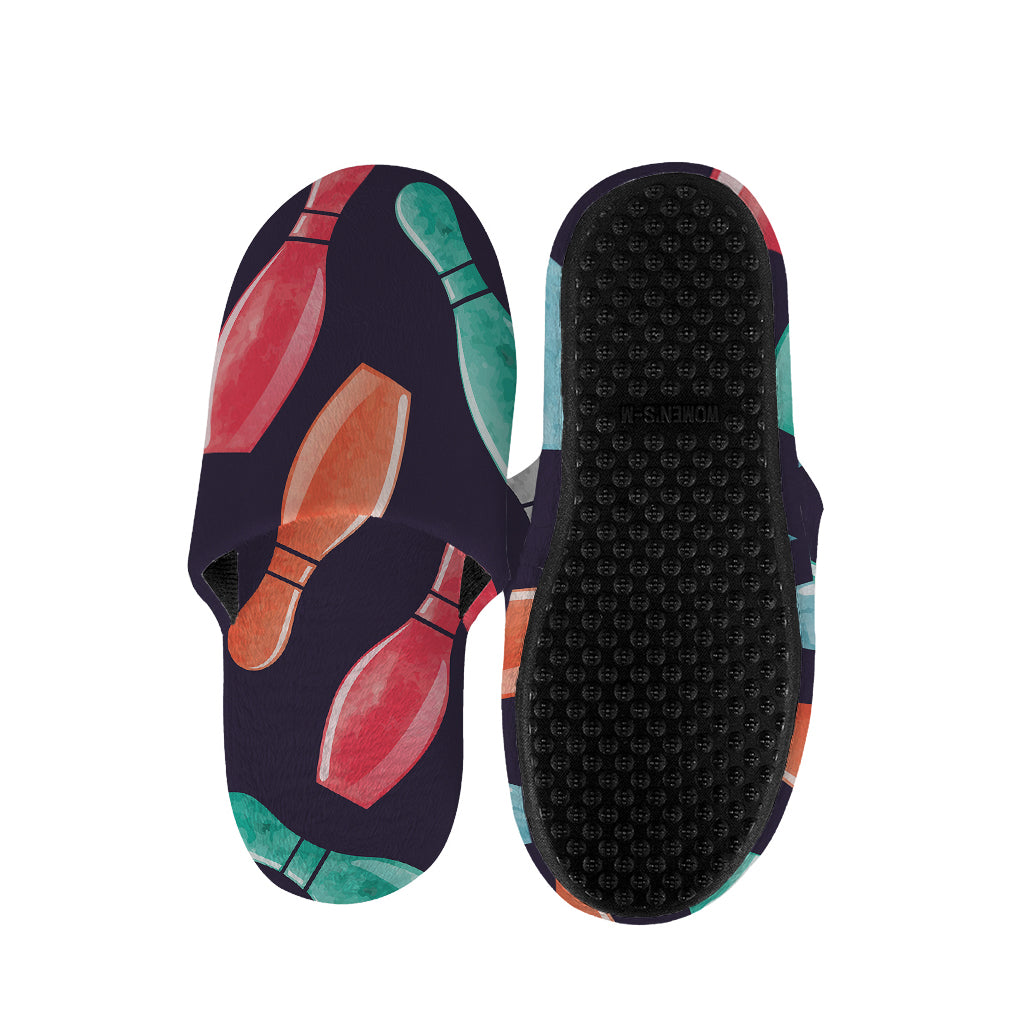 Watercolor Bowling Pins Pattern Print Slippers