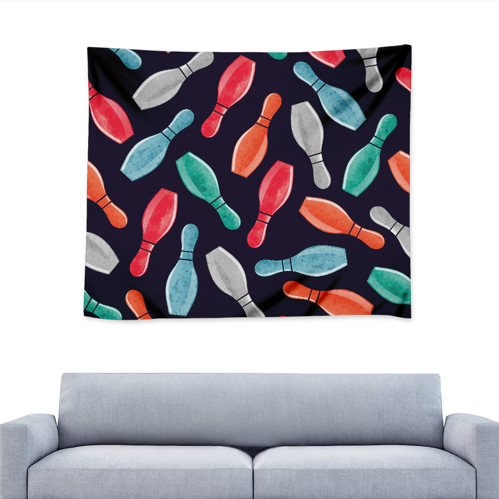 Watercolor Bowling Pins Pattern Print Tapestry