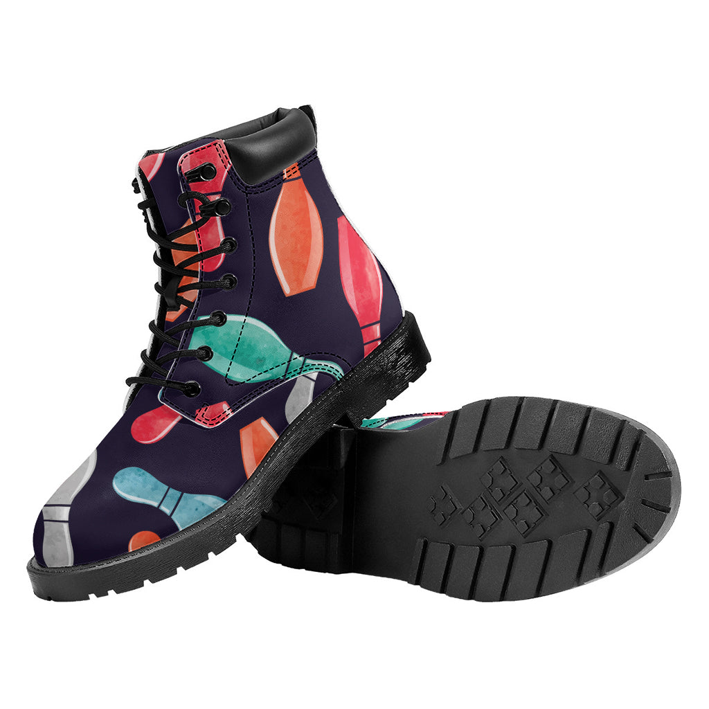Watercolor Bowling Pins Pattern Print Work Boots