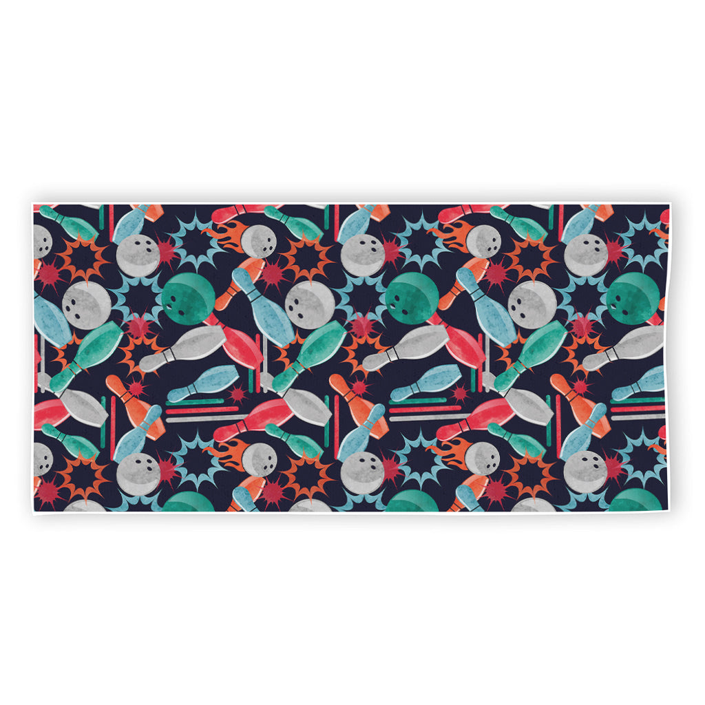 Watercolor Bowling Theme Pattern Print Beach Towel