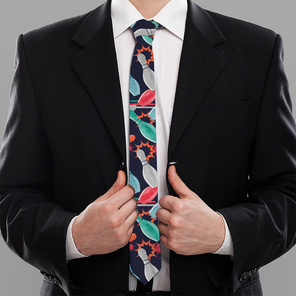 Watercolor Bowling Theme Pattern Print Necktie