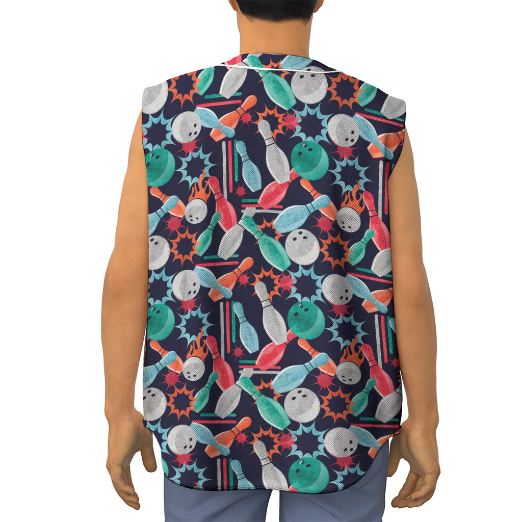 Watercolor Bowling Theme Pattern Print Sleeveless Baseball Jersey
