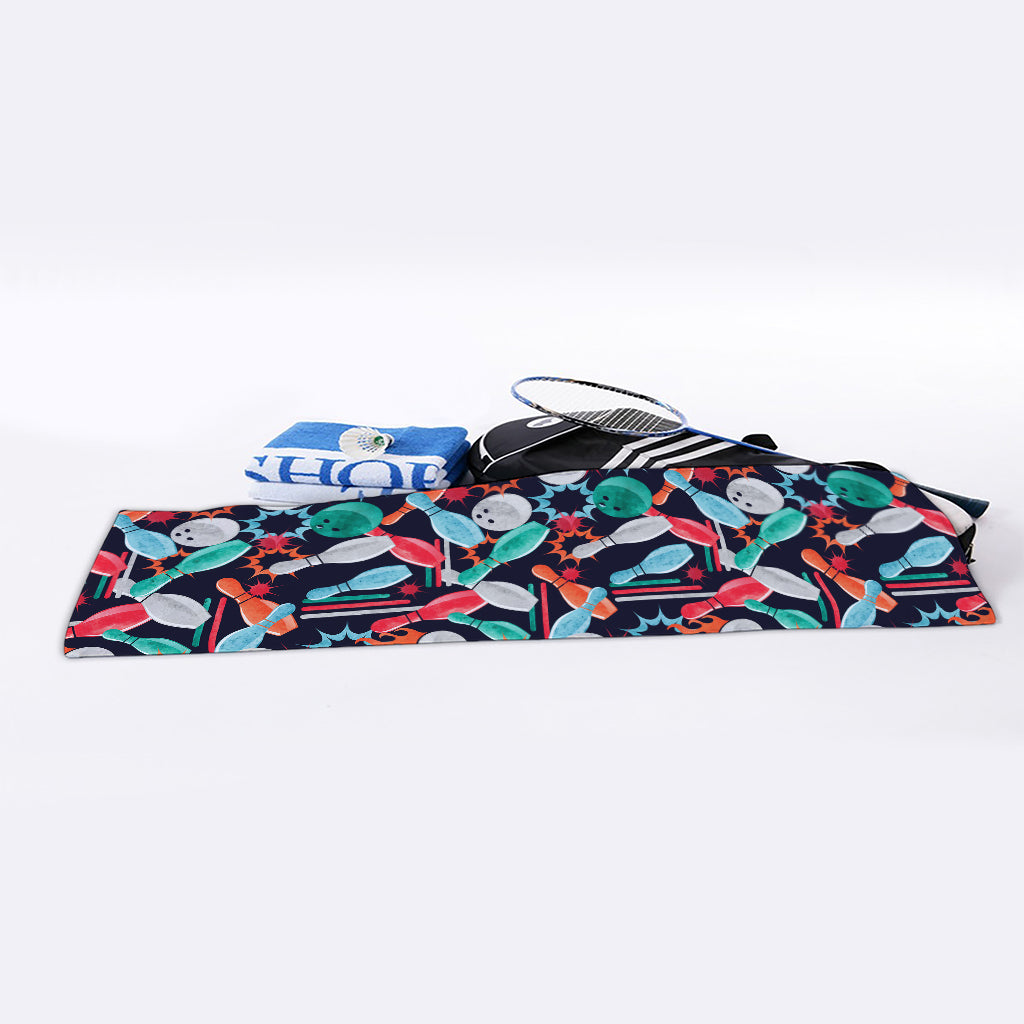 Watercolor Bowling Theme Pattern Print Sports Towel