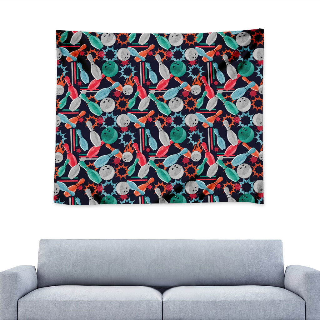 Watercolor Bowling Theme Pattern Print Tapestry