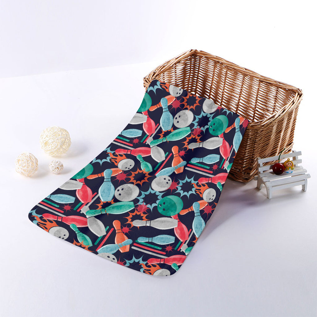 Watercolor Bowling Theme Pattern Print Towel