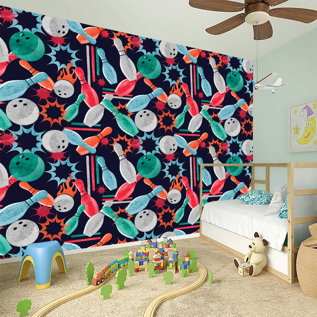 Watercolor Bowling Theme Pattern Print Wall Sticker
