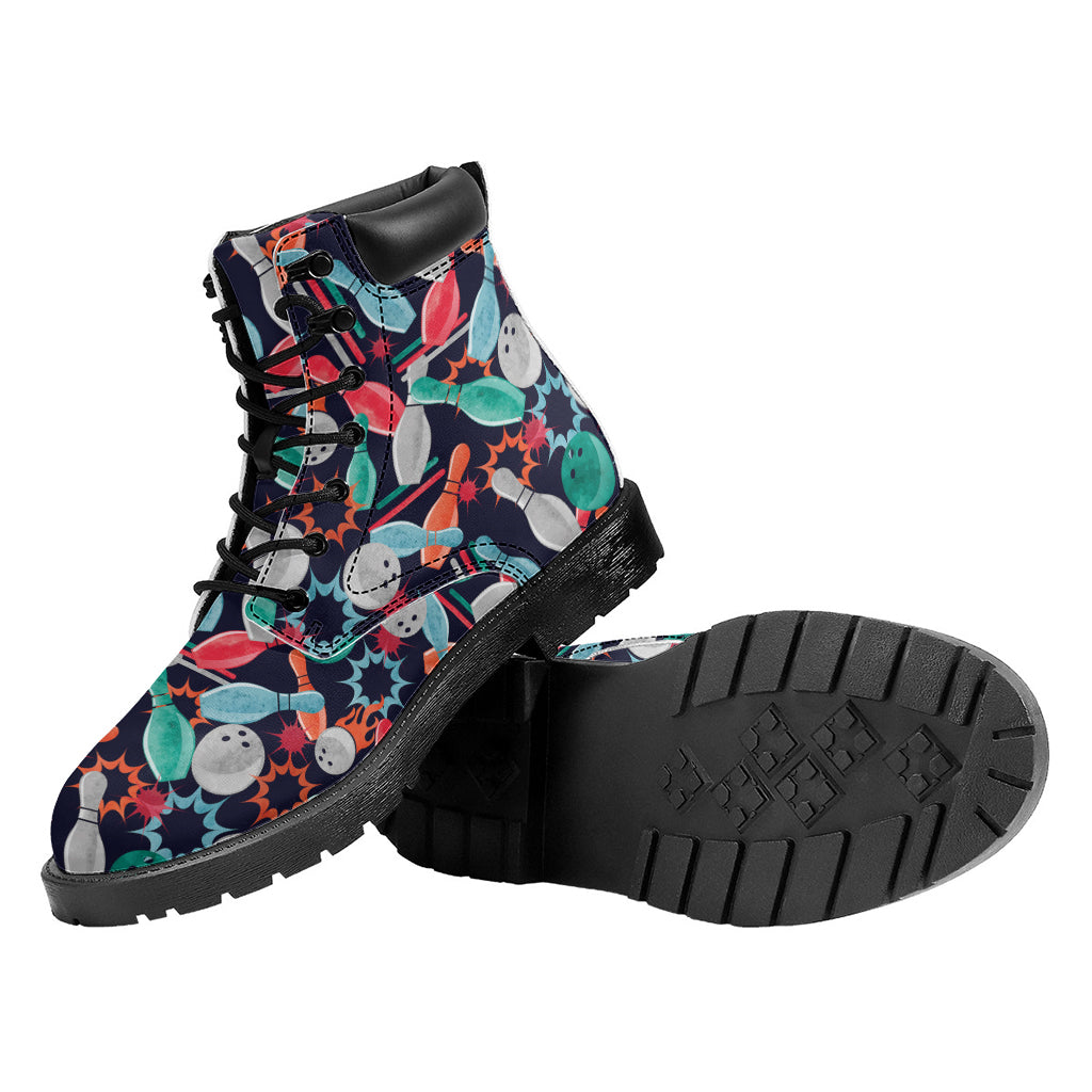 Watercolor Bowling Theme Pattern Print Work Boots