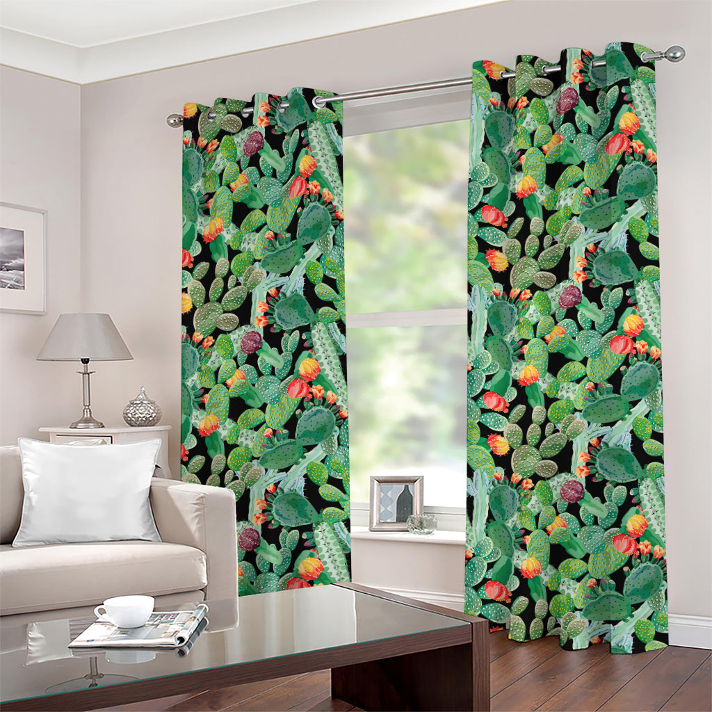 Watercolor Cactus Plant Print Grommet Curtains