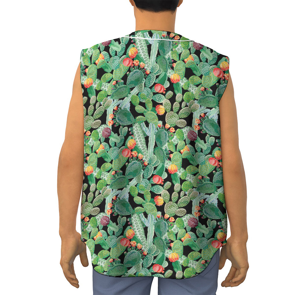 Watercolor Cactus Plant Print Sleeveless Baseball Jersey