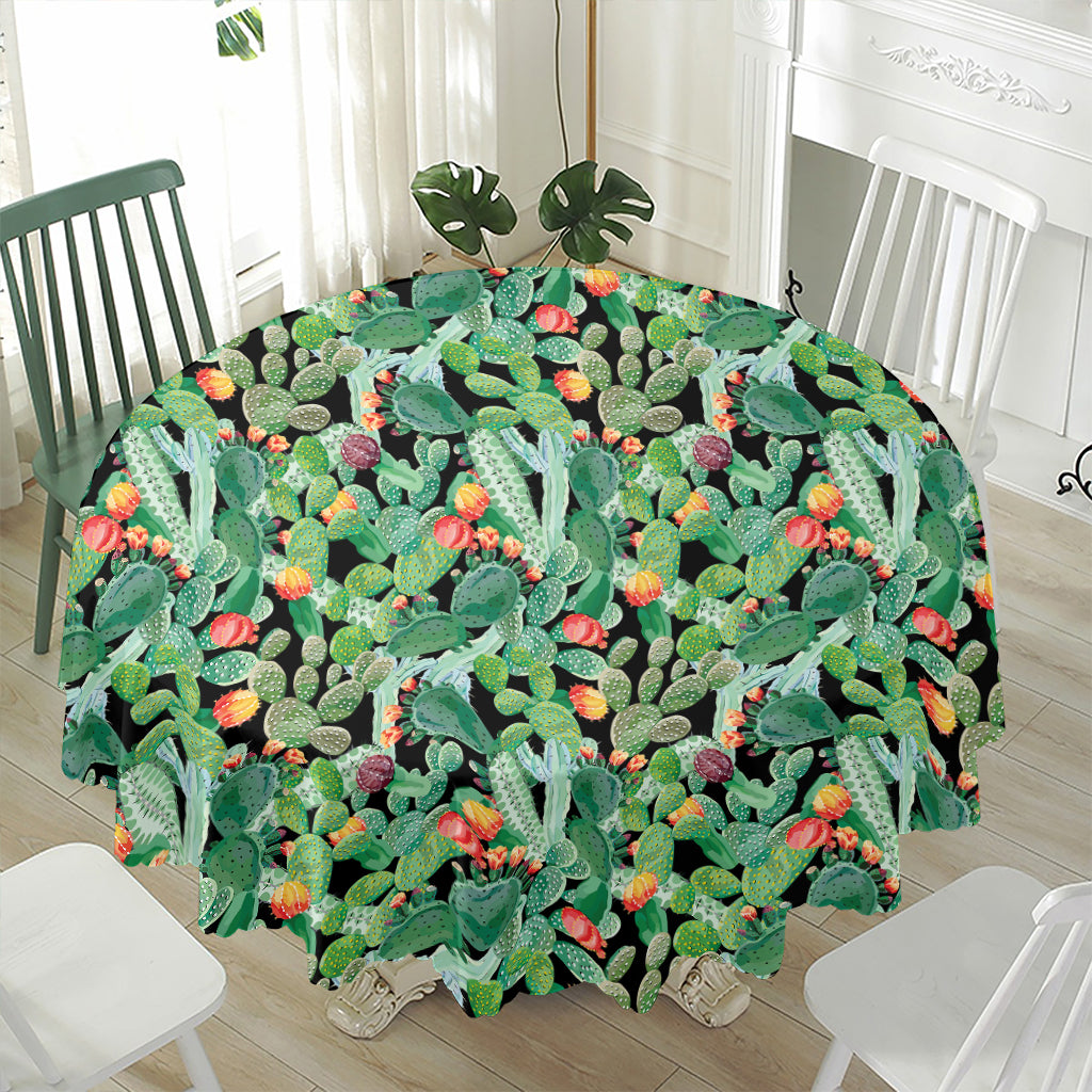 Watercolor Cactus Plant Print Waterproof Round Tablecloth