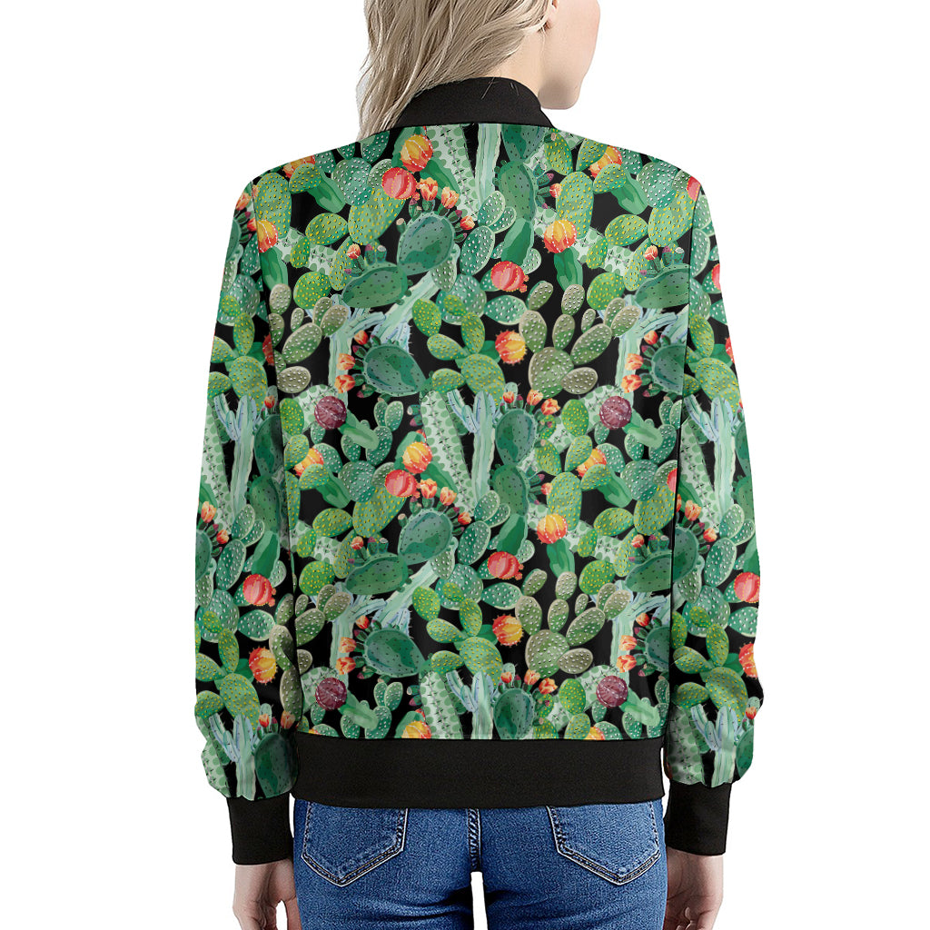 Watercolor Cactus Plant Print Women's Bomber Jacket