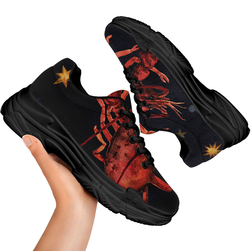 Watercolor Cancer Zodiac Sign Print Black Chunky Shoes