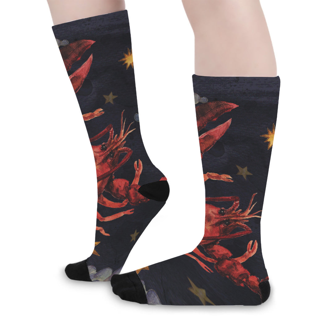 Watercolor Cancer Zodiac Sign Print Long Socks
