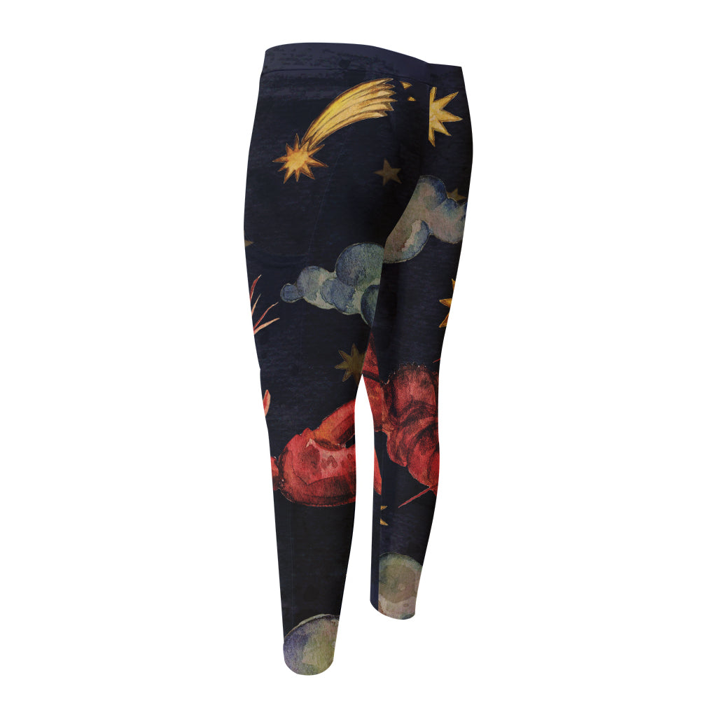 Watercolor Cancer Zodiac Sign Print Men's Compression Pants