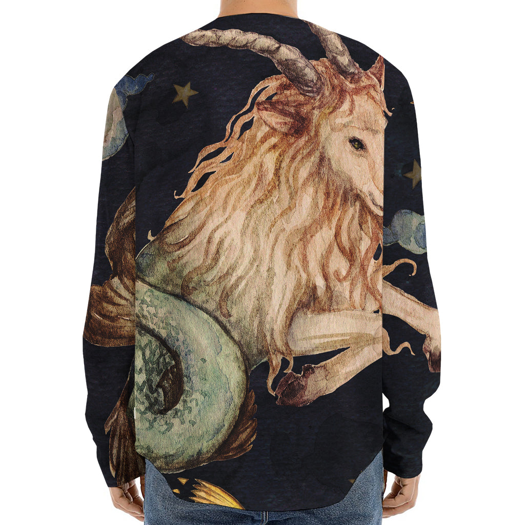 Watercolor Capricorn Zodiac Sign Print Long Sleeve Baseball Jersey