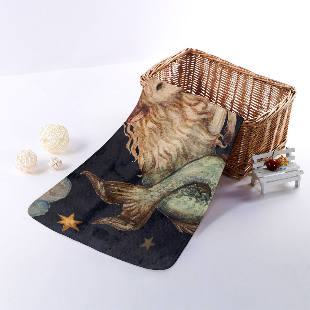 Watercolor Capricorn Zodiac Sign Print Towel