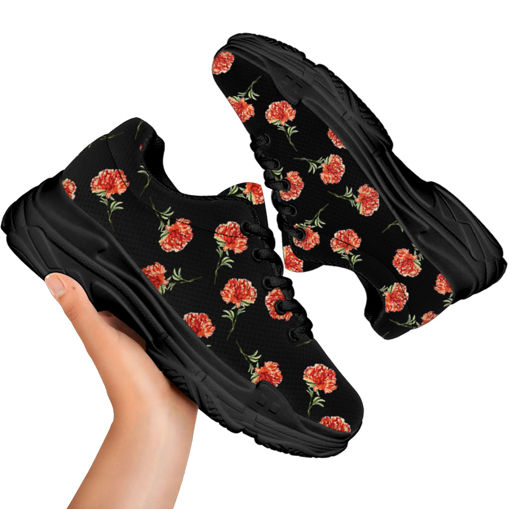 Watercolor Carnation Pattern Print Black Chunky Shoes