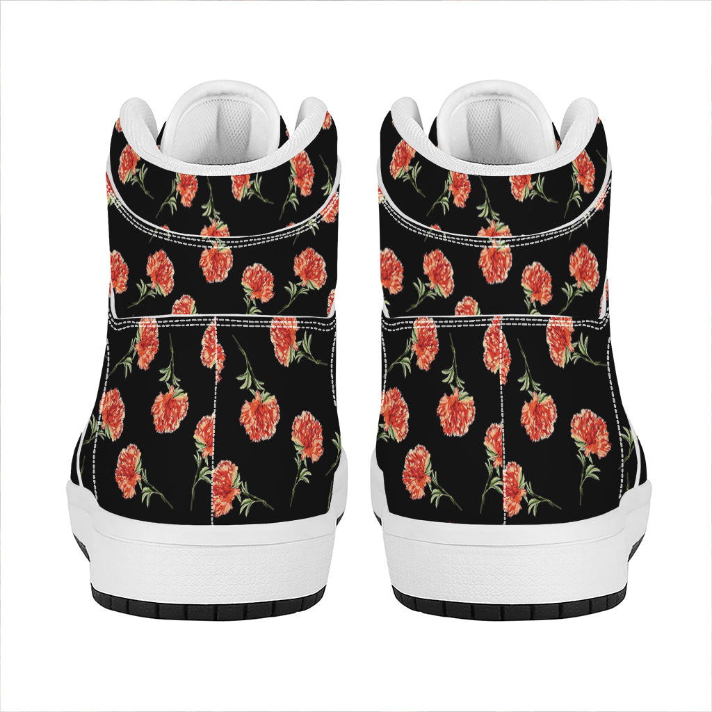 Watercolor Carnation Pattern Print High Top Leather Sneakers