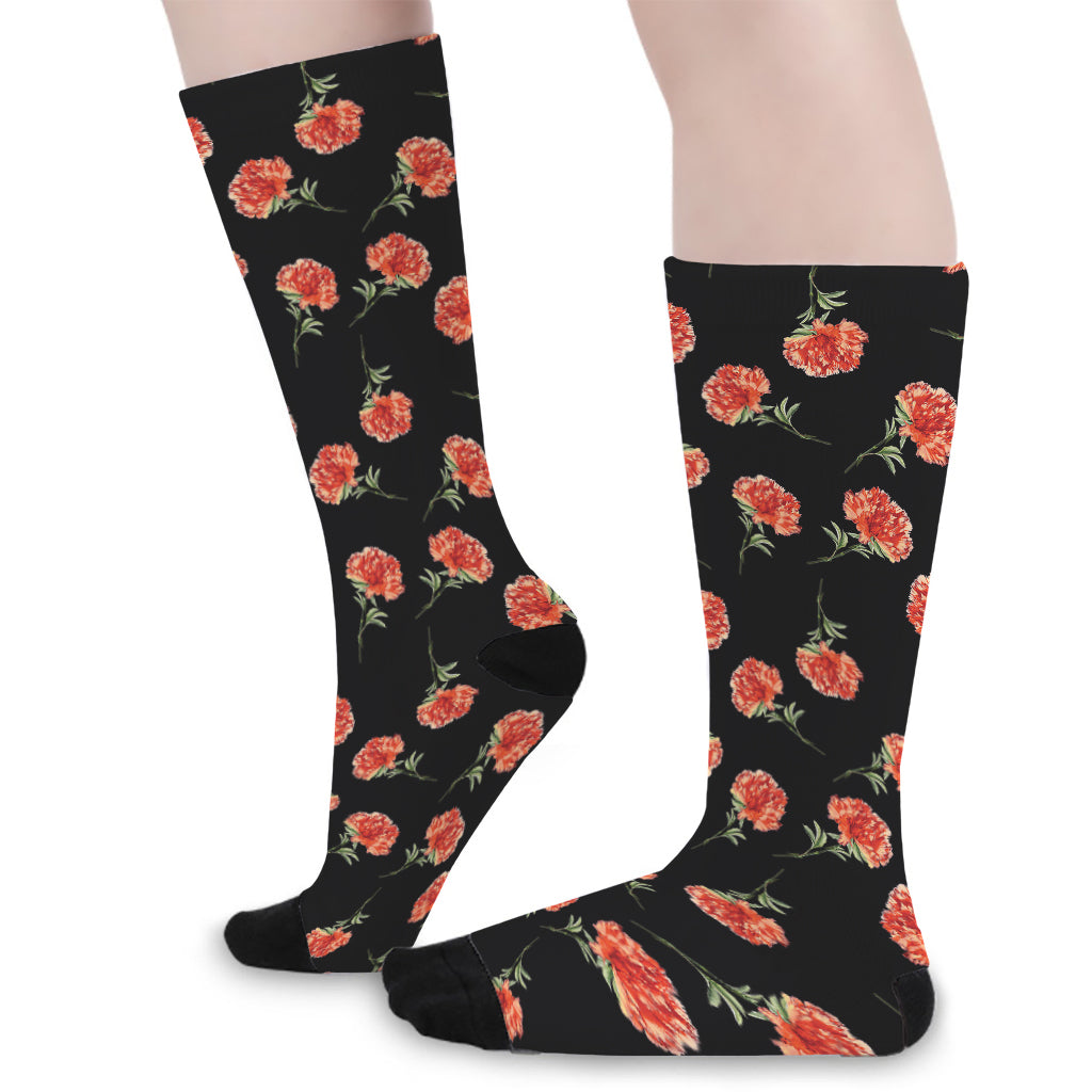 Watercolor Carnation Pattern Print Long Socks