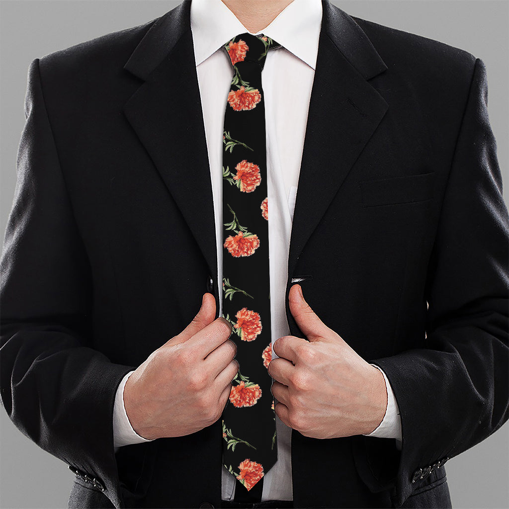 Watercolor Carnation Pattern Print Necktie