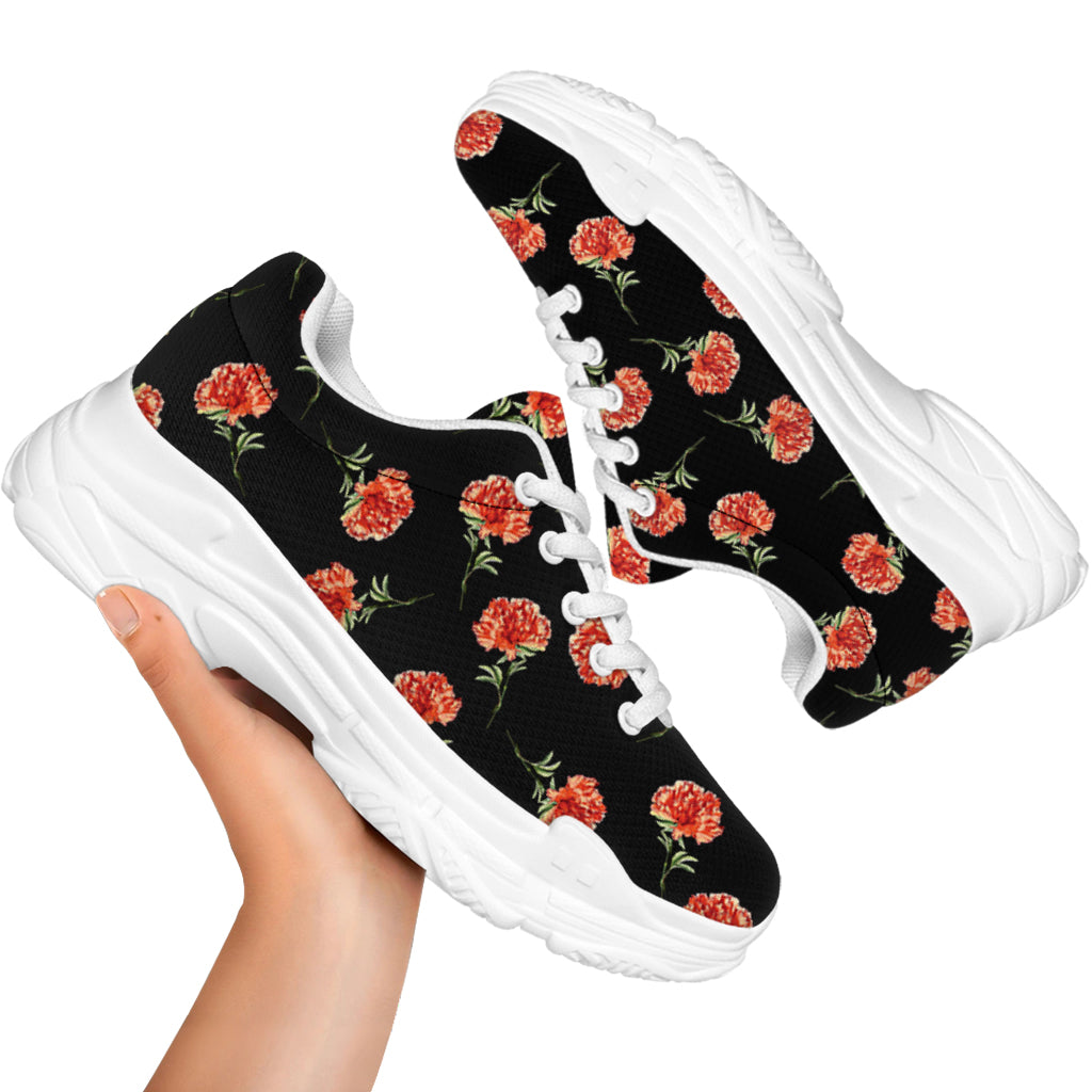 Watercolor Carnation Pattern Print White Chunky Shoes
