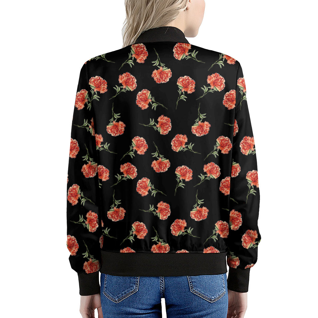 Watercolor Carnation Pattern Print Women's Bomber Jacket