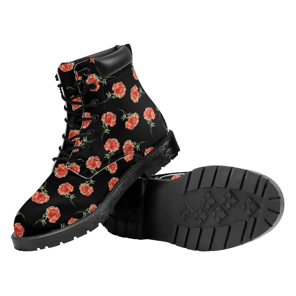 Watercolor Carnation Pattern Print Work Boots