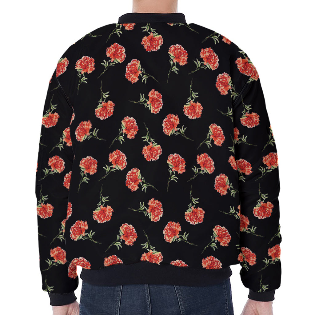 Watercolor Carnation Pattern Print Zip Sleeve Bomber Jacket