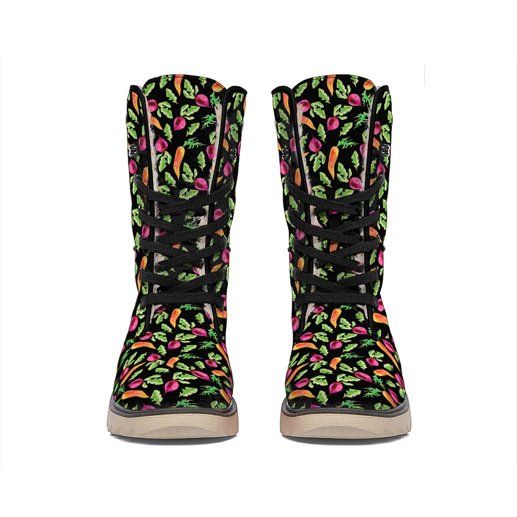 Watercolor Carrot And Radish Print Winter Boots