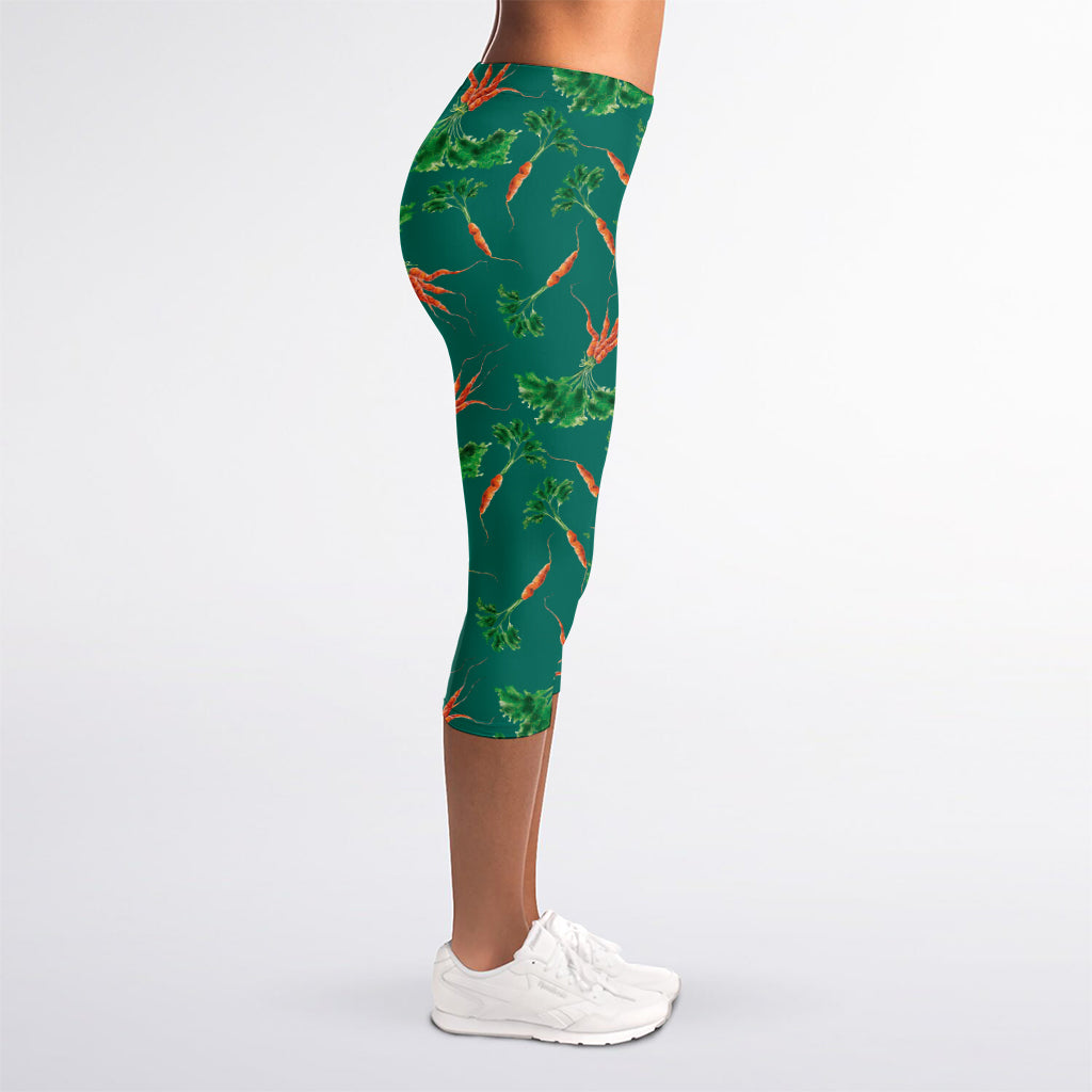 Watercolor Carrot Pattern Print Women's Capri Leggings