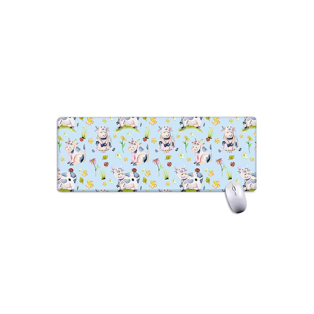 Watercolor Cartoon Cow Pattern Print Extended Mouse Pad