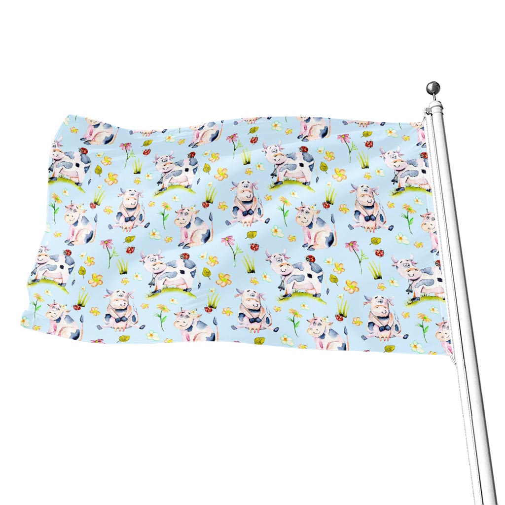 Watercolor Cartoon Cow Pattern Print Flag