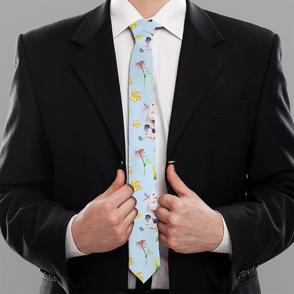 Watercolor Cartoon Cow Pattern Print Necktie