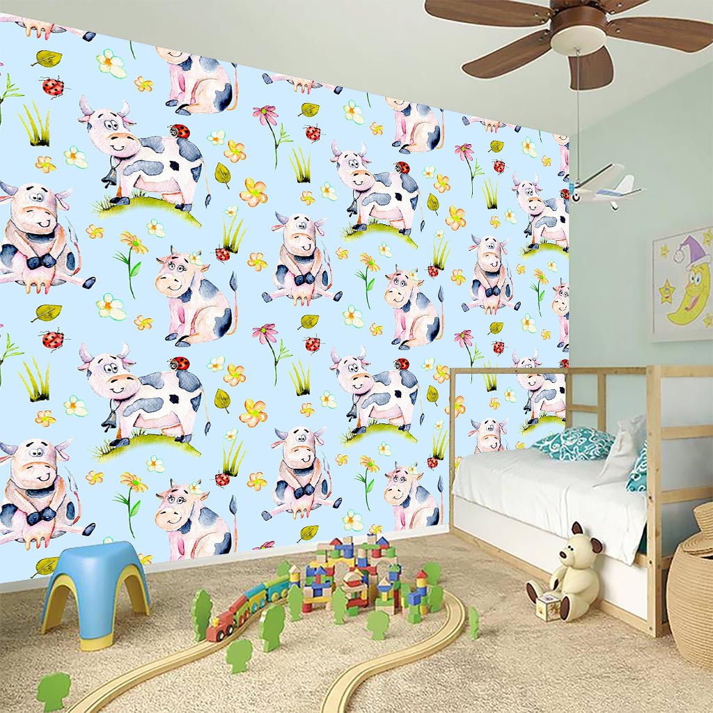 Watercolor Cartoon Cow Pattern Print Wall Sticker