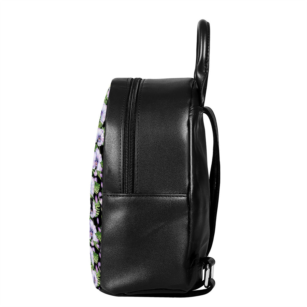 Watercolor Cattleya Pattern Print Leather Backpack