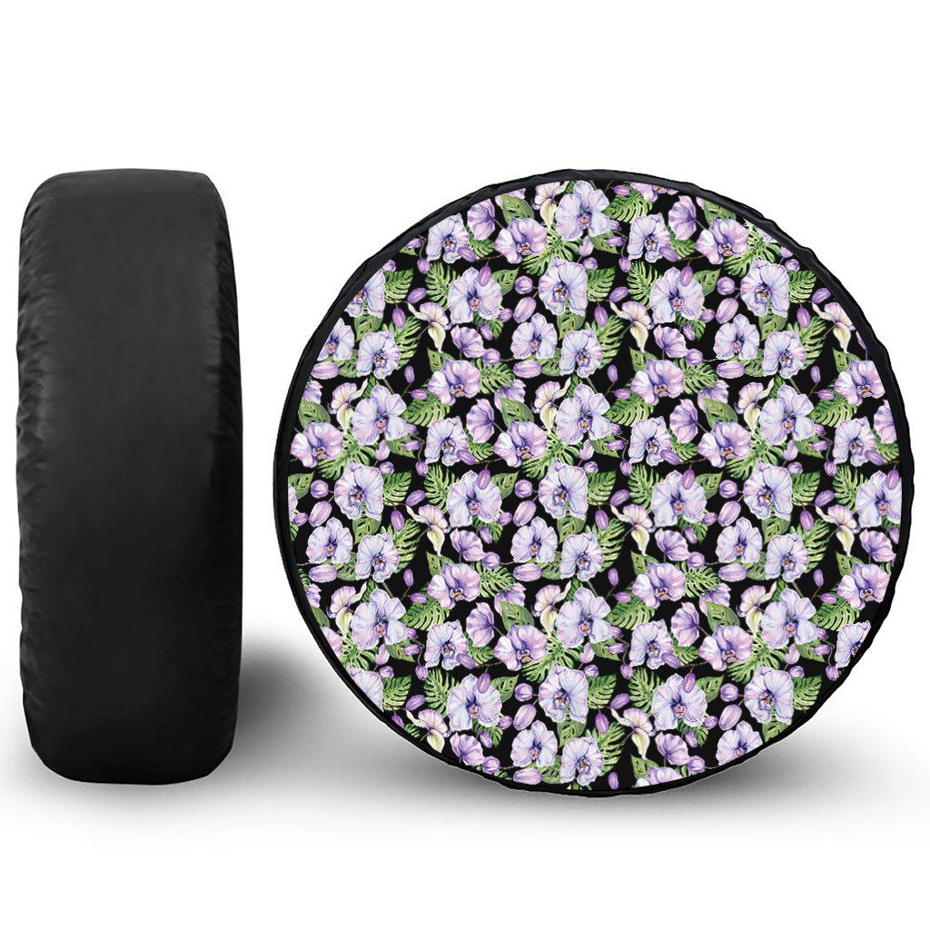 Watercolor Cattleya Pattern Print Leather Spare Tire Cover