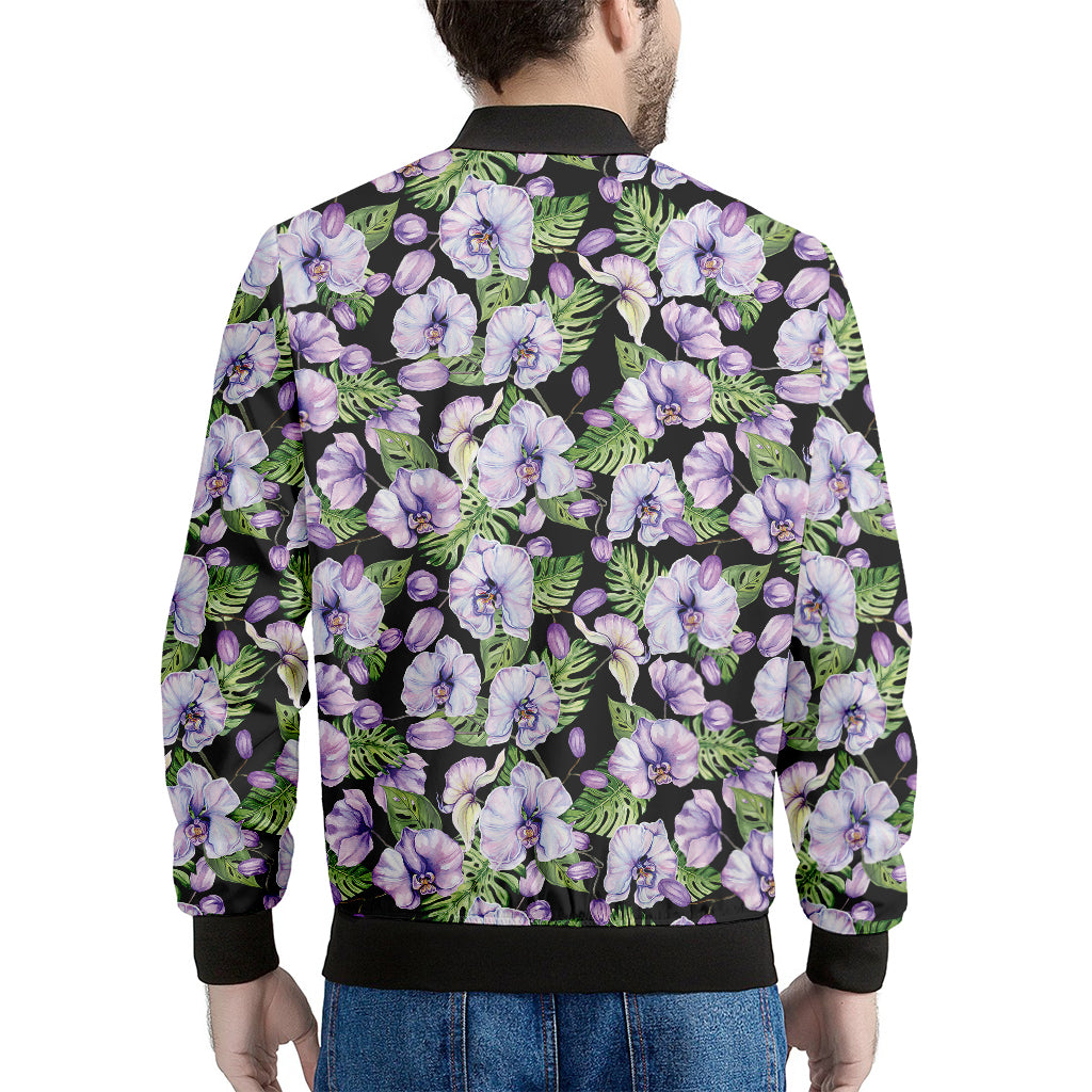 Watercolor Cattleya Pattern Print Men's Bomber Jacket