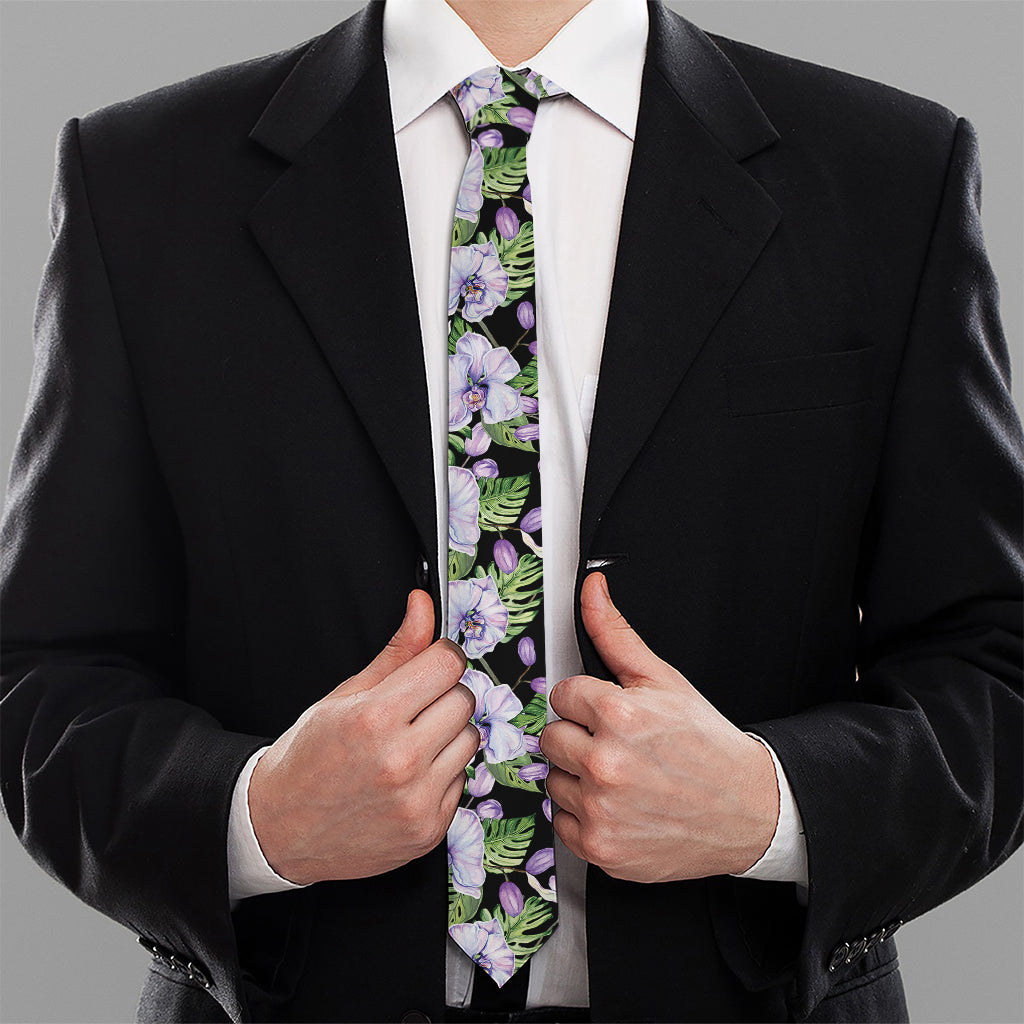 Watercolor Cattleya Pattern Print Necktie