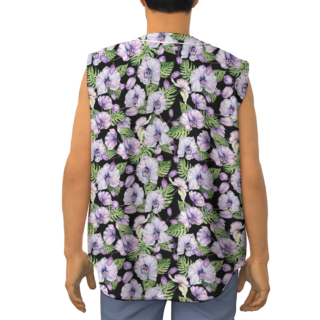 Watercolor Cattleya Pattern Print Sleeveless Baseball Jersey